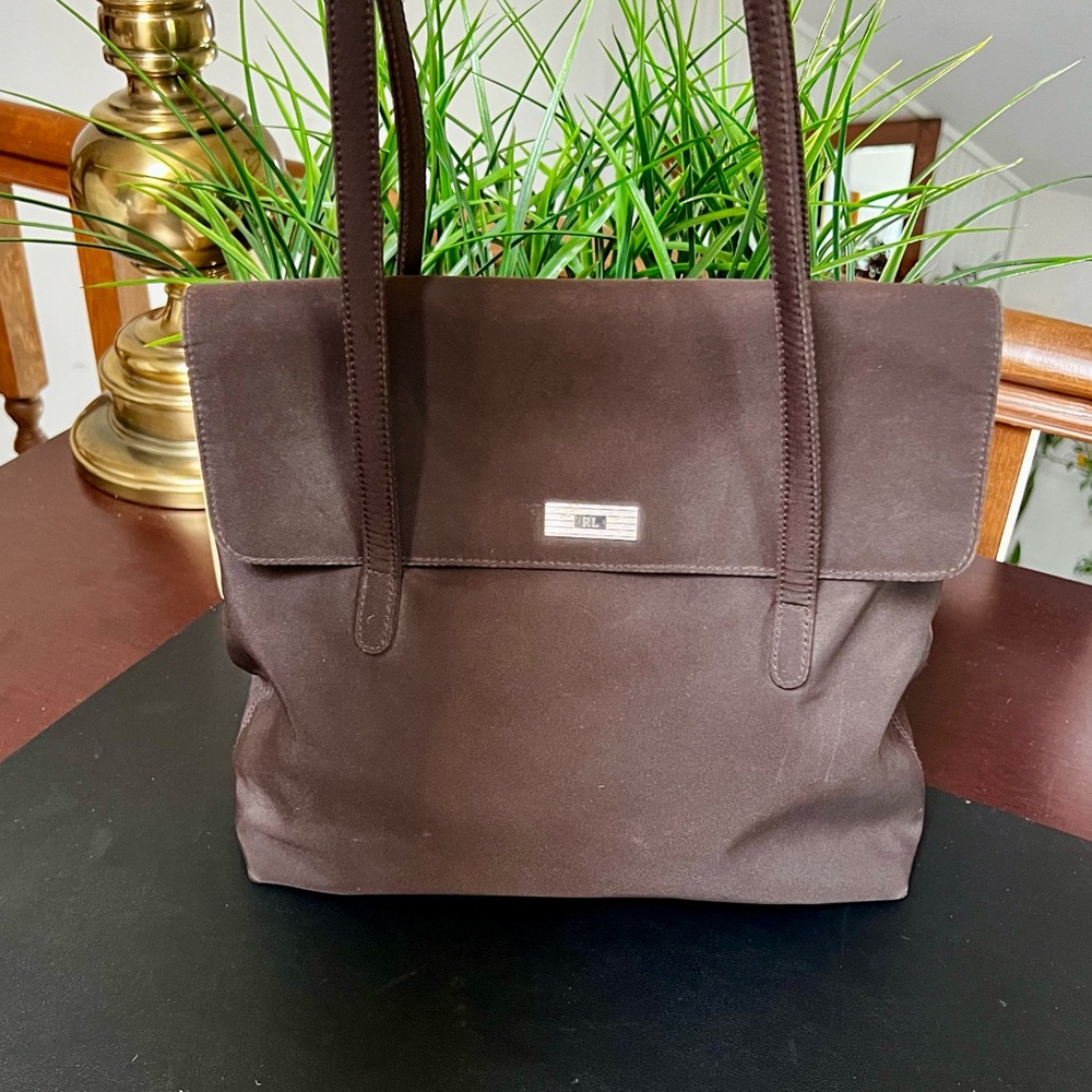 RALPH LAUREN Vintage Rich Chocolate Brown Nylon Flap Tote